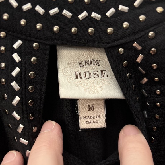 Knox Rose Dress Cold Shoulder Studded Long Sleeve Tunic Black Music Fest M Rayon - Picture 2 of 8